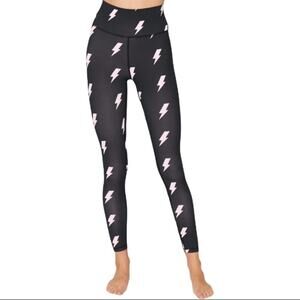 Spiritual Gangster Women’s Leggings XS Black Pink Lightning Bolt High Waist New